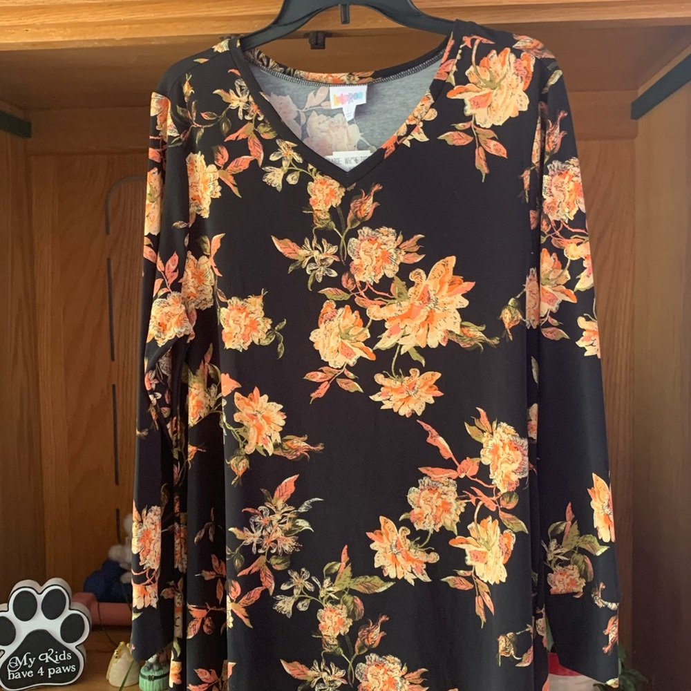 LuLaRoe Floral Long Sleeve Top - Black and Orange
